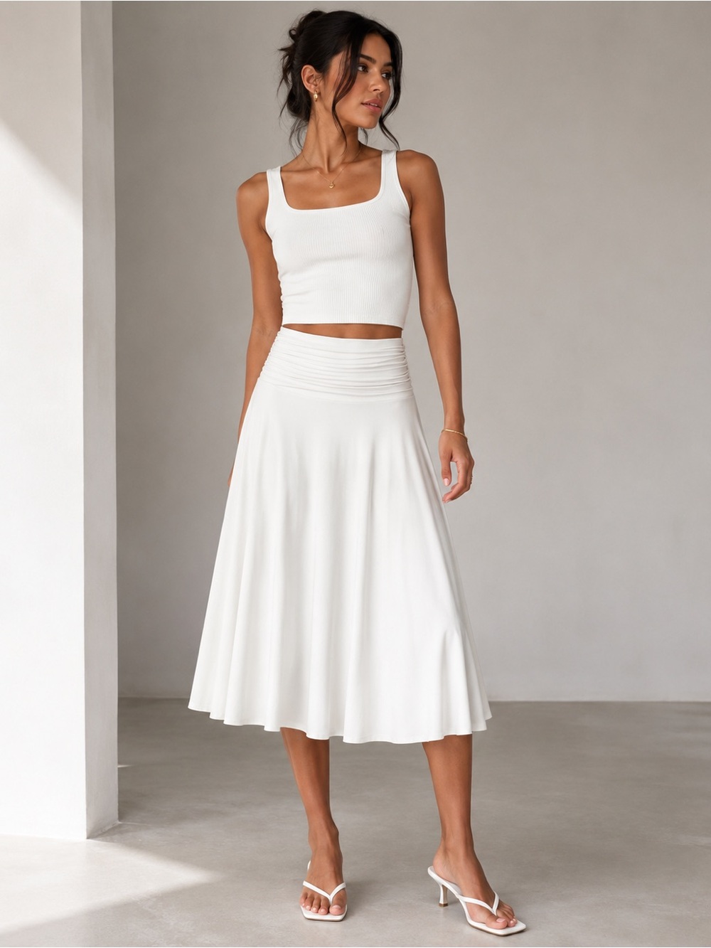 OGL Eco-SkinKiss® Ruched A-Line Midi Skirt – NWT – Size Medium – white